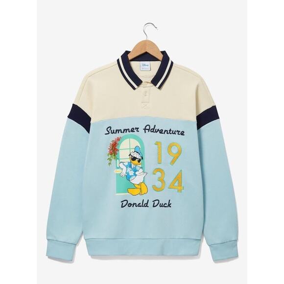 Disney Our Universe Donald Duck "Summer Adventure" Colorblock Polo Sweatshirt - Picture 1 of 9